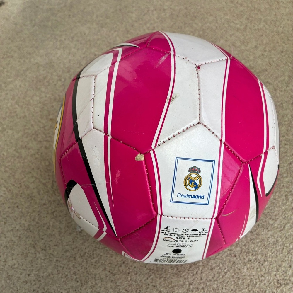 Real Madrid Size 5 Soccer Ball - Pink-White Colorway